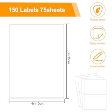 150 Pcs Labels for Storage Bins, 6 X 4 Inch Removable Labels for Storage Bins, Tear Resistant No Residue Storage Bin Labels, Matte White Blank Box Labels for School, Home, Business