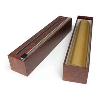 ChicWrap Wood Grain Refillable Plastic Wrap Dispenser with 250' of Professional BPA Free Plastic Wrap - Reusable Dispenser with Slide Cutter