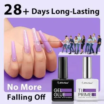 BTArtbox Nail Glue & Primer Set - 2 x 0.5 Fl Oz Acrylic French Ballerina Nail Gel, Long Lasting Super Strong 4 in 1 UV Nail Gel for Press On Nails