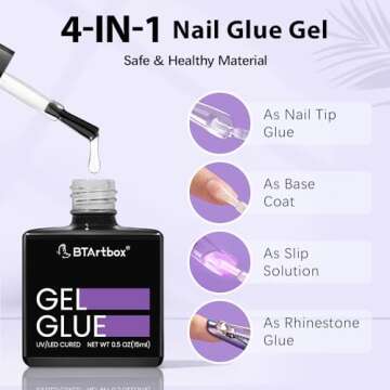 BTArtbox Nail Glue & Primer Set - 2 x 0.5 Fl Oz Acrylic French Ballerina Nail Gel, Long Lasting Super Strong 4 in 1 UV Nail Gel for Press On Nails