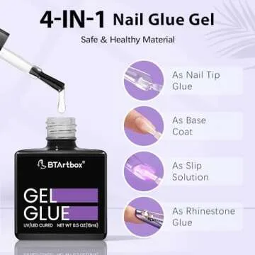 BTArtbox Nail Glue & Primer Set - 2 x 0.5 Fl Oz Acrylic French Ballerina Nail Gel, Long Lasting Super Strong 4 in 1 UV Nail Gel for Press On Nails