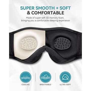 MUSICOZY Sleep Headphones Bluetooth Sleep Mask, 3D Wireless Music Sleeping Eye Mask Earbuds Earphones for Men Women Cool Tech Gadgets Unique Gifts, Light Blue