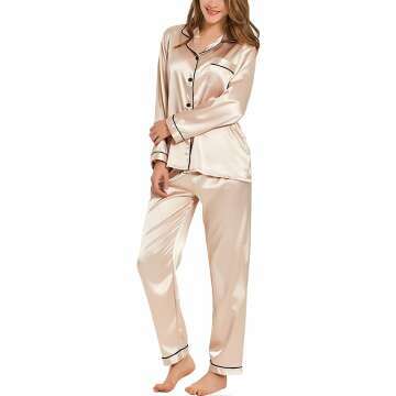 SWOMOG Women's Silk Satin Pajamas Loungewear Set for Ultimate Comfort