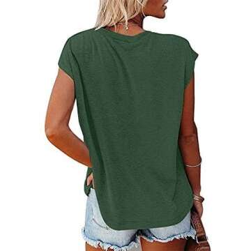 CNFUFEN Womens Fashion 2022 Summer Tops Short Sleeve Shirts Junior Casual Solid Color t Shirt Women Office Clothes Spring 2022 Trending for Women Summer Blouses Green S