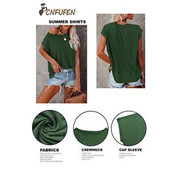CNFUFEN Womens Fashion 2022 Summer Tops Short Sleeve Shirts Junior Casual Solid Color t Shirt Women Office Clothes Spring 2022 Trending for Women Summer Blouses Green S