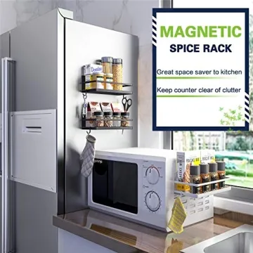 Thipoten Magnetic Spice Rack Strong Shelf 2 Hooks