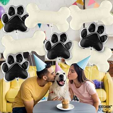 KatchOn, Black Dog Bone Balloon - 29 Inch, Pack of 8 | Dog Balloons for Birthday Party, Paw Print Ba...