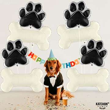 KatchOn, Black Dog Bone Balloon - 29 Inch, Pack of 8 | Dog Balloons for Birthday Party, Paw Print Balloons | Dog Party Decorations, Paw Balloons | Paw Party Balloons, Lets Pawty Birthday Decorations