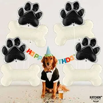 KatchOn, Black Dog Bone Balloon - 29 Inch, Pack of 8 | Dog Balloons for Birthday Party, Paw Print Balloons | Dog Party Decorations, Paw Balloons | Paw Party Balloons, Lets Pawty Birthday Decorations