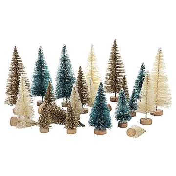 UHBGT Mini Tabletop Christmas Tree, 24pcs Miniature Pine Trees Frosted Sisal Trees with Wood Base DI...