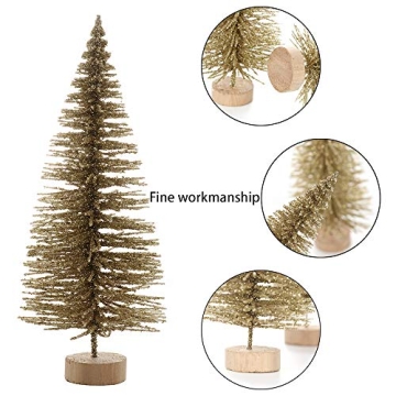 UHBGT Mini Tabletop Christmas Tree, 24pcs Miniature Pine Trees Frosted Sisal Trees with Wood Base DIY Crafts Home Decor Christmas Ornaments Green, Gold and Ivory,Mix Color