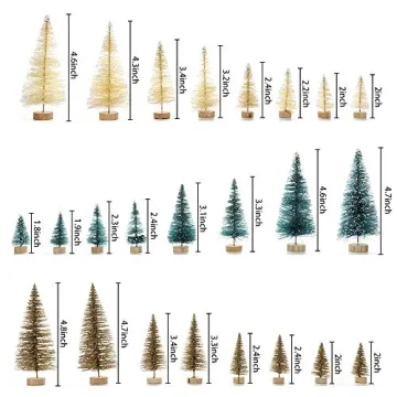 UHBGT Mini Tabletop Christmas Tree, 24pcs Miniature Pine Trees Frosted Sisal Trees with Wood Base DIY Crafts Home Decor Christmas Ornaments Green, Gold and Ivory,Mix Color