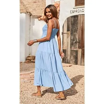 PRETTYGARDEN Women's Summer Maxi Dress 2024 Casual Boho Sleeveless Spaghetti Strap Smocked Tiered Lo...