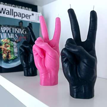 CandleHand Hand Gesture Candle Peace Sign - Big Real Hand Size 6.7 x 4.3 x 2.4 inches - Handmade Winner Statue - Birthday, Office, Housewarming Gift (Pink)