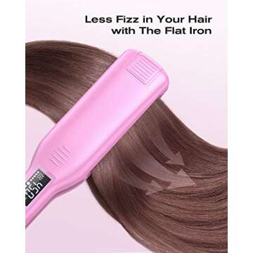 Professional Hair Straightener Wide Flat Iron with Digital Display,Heats Up Fast, Dual Voltage 1.75 inch Pink.