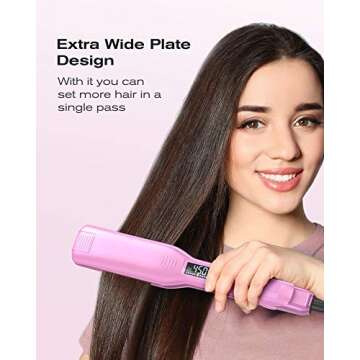 Professional Hair Straightener Wide Flat Iron with Digital Display,Heats Up Fast, Dual Voltage 1.75 inch Pink.