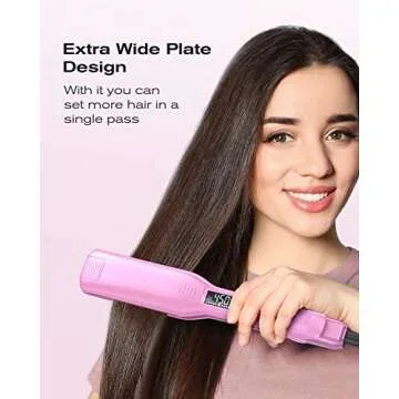 Professional Hair Straightener Wide Flat Iron with Digital Display,Heats Up Fast, Dual Voltage 1.75 inch Pink.