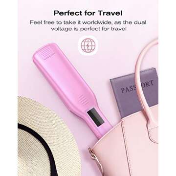 Professional Hair Straightener Wide Flat Iron with Digital Display,Heats Up Fast, Dual Voltage 1.75 inch Pink.