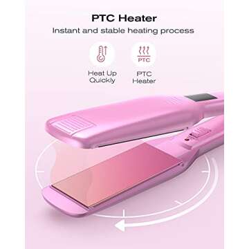 Professional Hair Straightener Wide Flat Iron with Digital Display,Heats Up Fast, Dual Voltage 1.75 inch Pink.