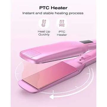 Professional Hair Straightener Wide Flat Iron with Digital Display,Heats Up Fast, Dual Voltage 1.75 inch Pink.