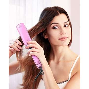 Professional Hair Straightener Wide Flat Iron with Digital Display,Heats Up Fast, Dual Voltage 1.75 inch Pink.