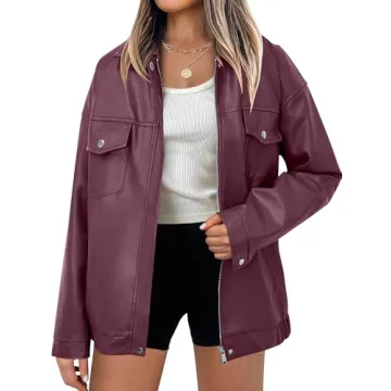 ANRABESS Women Oversized Leather Jackets Faux 2024 Fall Fashion Motorcycle Coats Winter Going Out Ou...