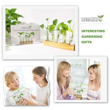 Renmxj Plant Propagation Station, Plant Terrarium with Wooden Stand, Plant Pots for Hydroponics, Small Birthday Gardening Gifts for Women Mom Plant Lovers Unique - 5 Glass Test Tubes Vases