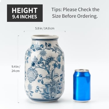 SIDUCAL Vintage Blue and White Ceramic Vase for Decor