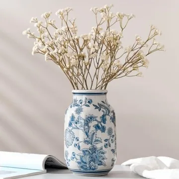 SIDUCAL Vintage Blue and White Ceramic Vase for Decor