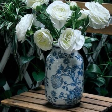 SIDUCAL Vintage Blue and White Ceramic Vase for Decor