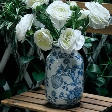 SIDUCAL Vintage Blue and White Ceramic Vase for Decor