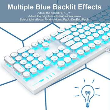 Camiysn Typewriter Style Mechanical Gaming Keyboard, White Retro Punk Gaming Keyboard with Blue Back...