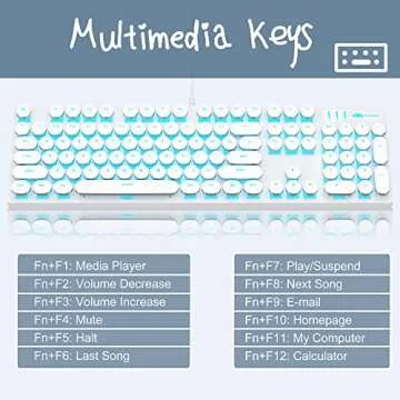 Camiysn Typewriter Style Mechanical Gaming Keyboard, White Retro Punk Gaming Keyboard with Blue Backlit, 104 Keys Blue Switch Wired Cute Keyboard, Round Keycaps for Windows/Mac/PC