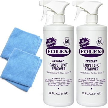 Folex 2 Instant Carpet Spot Removers (32 oz) & Reusable Microfiber Cleaning Cloths (15x15 in) - Hous...