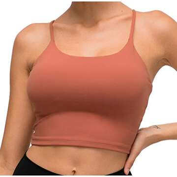 YEAQING Women's Seamless Crop Camisole with Built-in Bra