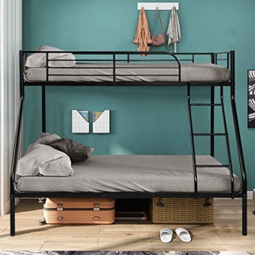 Giantex Twin over Full Bunk Bed, Metal Bed Frame with Ladder and Guard Rail, Space-Saving Beds for T...