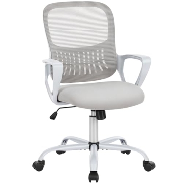 Sweetcrispy Office Computer Desk Managerial Executive Chair, Ergonomic Mid-Back Mesh Rolling Work Sw...
