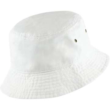 Bucket Hat - Unisex 100% Cotton & Denim UPF 50 Packable Summer Travel Beach Sun Hat(S/M, White)