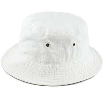 Bucket Hat - Unisex 100% Cotton & Denim UPF 50 Packable Summer Travel Beach Sun Hat(S/M, White)