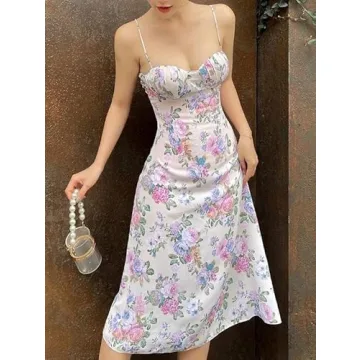 Sexy Floral Spaghetti Strap Maxi Dress Backless Hollow Out
