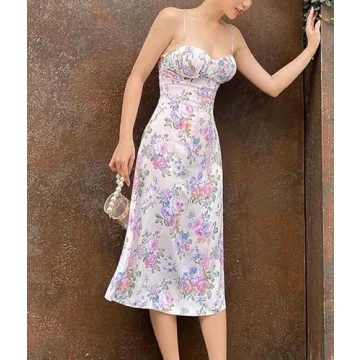Sexy Floral Spaghetti Strap Maxi Dress Backless Hollow Out