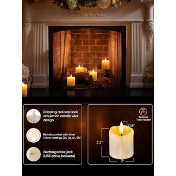Homemory Rechargeable Flameless Candles with Timer Remote, 2" x 2" Realistic Battery Operated LED Votive Tea Lights, 6Pack Electric Fake Candle in Warm White (USB Charging Cable Included)