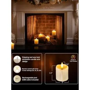Homemory Rechargeable Flameless Candles with Timer Remote, 2" x 2" Realistic Battery Operated LED Votive Tea Lights, 6Pack Electric Fake Candle in Warm White (USB Charging Cable Included)