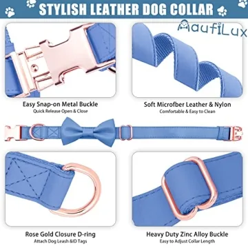 Soft Leather Bowtie Dog Collar For Small To Large Dogs