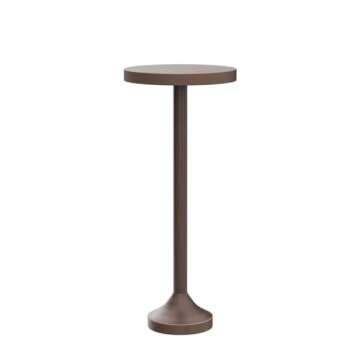 COZAYH Small Pedestal End Table, Metal Base Side Table, Drinking Table with Scratching Distressed Finish, Light Espresso