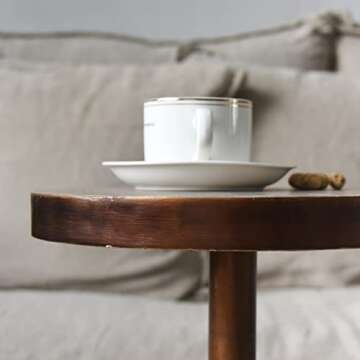 COZAYH Small Pedestal End Table, Metal Base Side Table, Drinking Table with Scratching Distressed Finish, Light Espresso