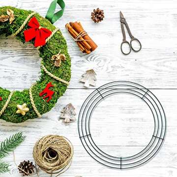 KBHOME 2 Pieces 14 inch Metal Wire Wreath Form Frame Dark Green Ring for Fall Festival and Halloween Decoration Door