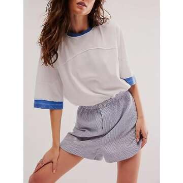 Stylish TERIVEEK Oversized Short Sleeve Color Block Tee