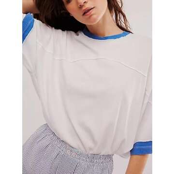 Stylish TERIVEEK Oversized Short Sleeve Color Block Tee