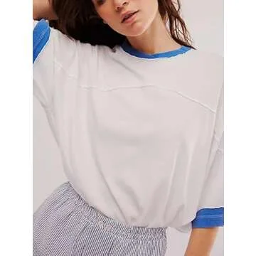 Stylish TERIVEEK Oversized Short Sleeve Color Block Tee